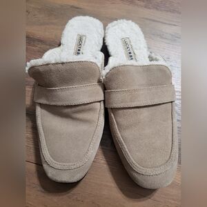 Lucky Brand Womens Size 7.5 Suede Faux Fur Lining Slippers Caydim Mule